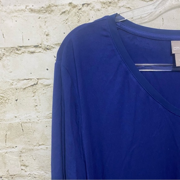 Chicos Blue Chiffon Hem Soft Long Sleeve V Neck Tunic Top - Picture 2 of 6